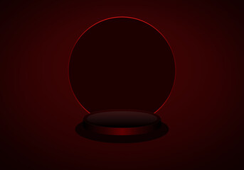 Festive Red Abstract Christmas Podium Stage with Elegant Circle Backdrop for Holiday Presentations