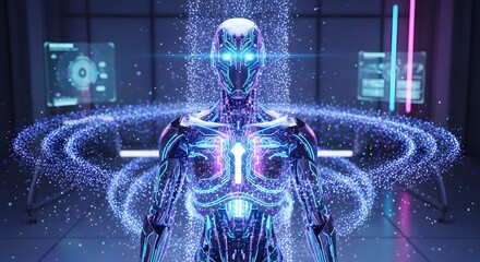 Futuristic robot ai technology digital intelligence machine learning cybernetic automation system core data
