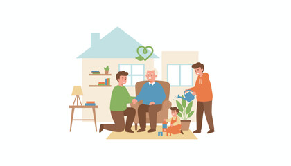 Happy multigenerational family bonding at home showing care and affection in the living room