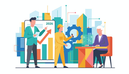 Future business planning corporate executive engineer and manager analyzing growth data