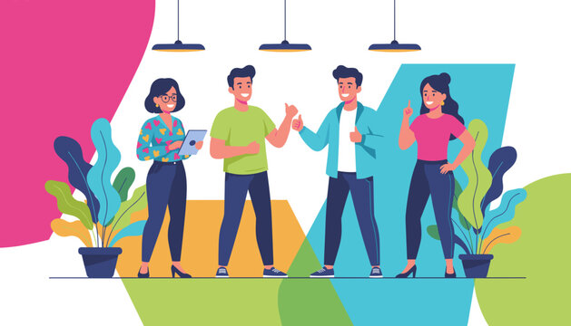 Collaborative young team celebrates success and teamwork in a vibrant modern office