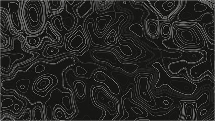Topographic map. Abstract vector illustration. Contour vector map. white line isolated in black background. 