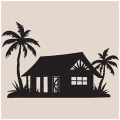  Tropical Beach Bungalow House Silhouette, Bungalow