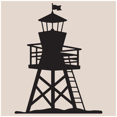 Majestic Fire Lookout Tower Silhouette Vector, Tower