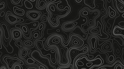 White topographic line isolated on black background.