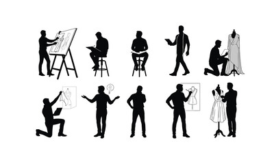 Fashion designer sketching various poses a dynamic silhouette illustrating creative process and style on a clean white background isolated on white background