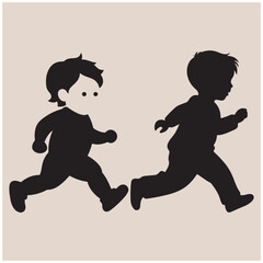  Energetic Boys Running Outdoors Silhouette Vector, Running