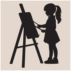  Creative Young Girl Painting on Easel Silhouette, Painting