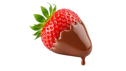 Fresh strawberry dipped in melted chocolate isolated on black background