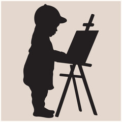Young Boy Painting on Easel Silhouette, Painting