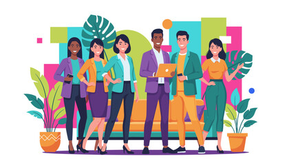 Diverse business team collaborates in a vibrant modern office setting Teamwork and professional success