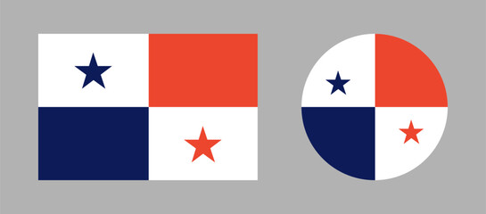 Flag of Panama rounded, rectangular background. Panama flag circular  icon. Set of National flag of Panama circle, rectangle badges.