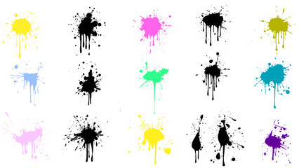 Rainbow watercolor brush splash green stripes isolated on white. Colorful painted grunge splash set.