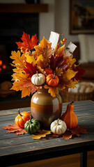 Cozy Fall Arrangement Featuring Pumpkins and Vibrant Leaves