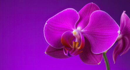 Fototapeta premium Bold purple orchid poised against a vibrant backdrop. Elegant violet orchid isolated in clean modern style. Bright purple orchid showcasing sleek minimal beauty