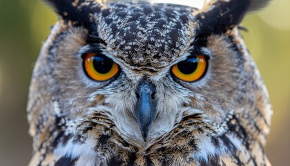 Obraz premium Close-up portrait of a majestic owl, showcasing intense, focused gaze.