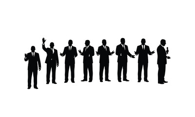 A principal addressing a school assembly with various poses depicted as a dynamic silhouette illustration isolated on white background