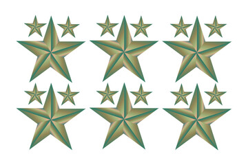 Obraz premium Six Large Star Badges with Small Stars Above Each, Symbolizing Achievement and Recognition