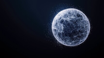 An abstract image featuring a sphere composed of interconnected lines, set against a dark background, evoking a sense of technology and interconnectedness.