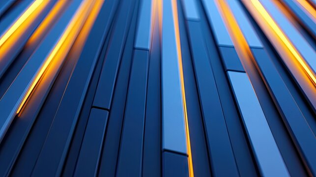 Abstract image featuring a pattern of blue and silver geometric lines with orange glowing light, creating a modern and futuristic design.