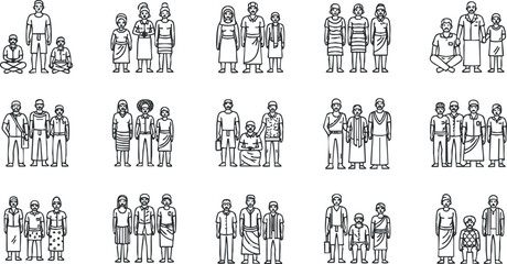 Obraz premium A collection of diverse people illustrations in black and white outline style, ideal for cultural themes and community representation