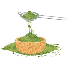 Sifter Strainer Being Used to Filter Matcha Powder into Bowl"