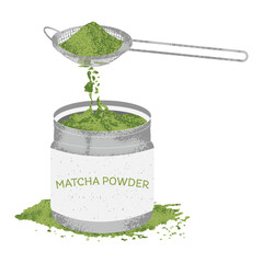 Sifter Strainer Pouring Matcha Powder into Jar Container