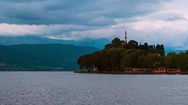 Ioannina, Greece. Evening view of heavy clouds in Ioannina, Greece. Time-lapse in late spring, panning video