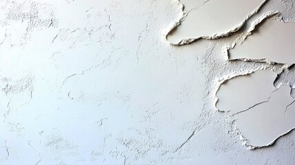 Close-up of a white textured wall with torn plaster, creating an abstract and artistic background.