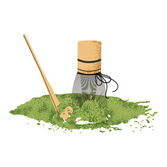 Traditional Japanese Chasen Whisk and Chashaku Scoop with Powder