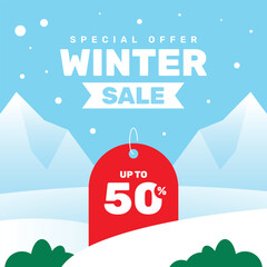 Winter Sale Special Offer Promotion Banner Design with Discount Label
