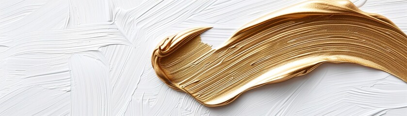 A smooth gold brushstroke flows across the bottom edge of a textured white canvas, creating a beautiful contrast that highlights the artistry and elegance of the design