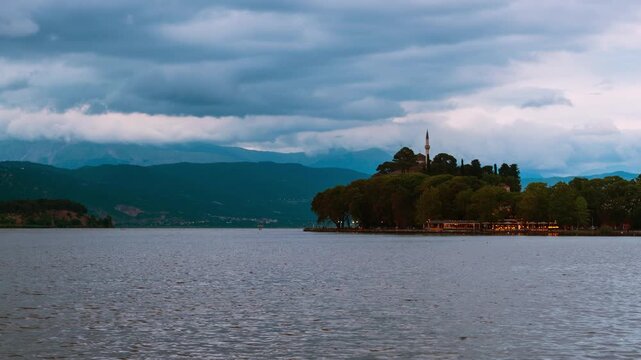 Ioannina, Greece. Evening view of heavy clouds in Ioannina, Greece. Time-lapse in late spring