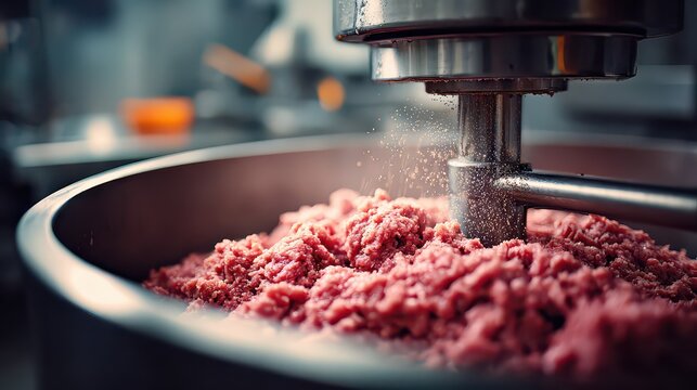 Close-Up of Freshly Ground Meat in Industrial Food Processor