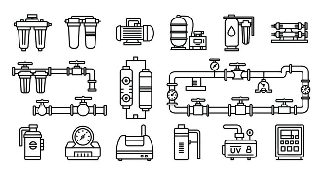 Water filtration system diagram industrial equipment vector art