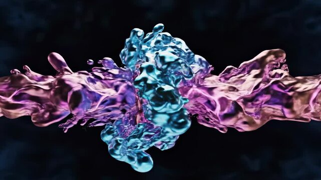 Seamlessly looping abstract liquid simulation featuring slow flowing iridescent magenta and cyan plasma textures across a deep black background technology, hd, modern