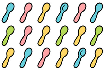 Colorful cartoon spoons in repeating pattern on white background