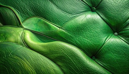 Luxurious deep green tufted leather upholstery texture abstract organic curves.