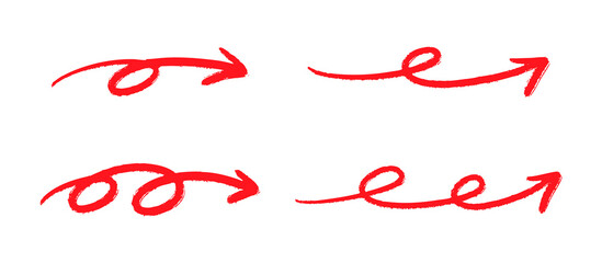 右向きのペンの手書き矢印セット 赤　ベクター