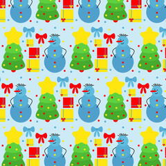 Festive Christmas Pattern with Trees and Snowmen