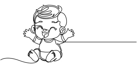 Continuous one line drawing of cute baby boy, Cute toddler child in single line draw vector illustration. Editable outline vector. 
