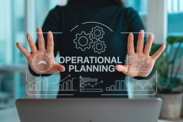 Hands interacting with operational planning interface forearms technology