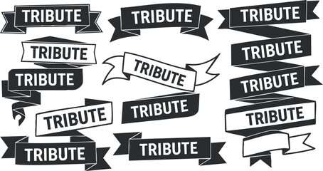 A collection of black and white tribute banners and ribbons in vector style, perfect for celebration and recognition designs