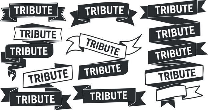 A collection of black and white tribute banners and ribbons in vector style, perfect for celebration and recognition designs