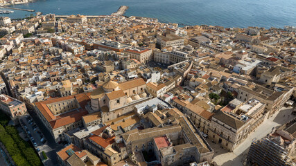 Aerial view of the island of Ortygia. This is the historic center of Syracuse, Sicily, Italy. The...