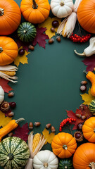 Autumn Harvest Frame with Pumpkins Gourds and Fall Leaves