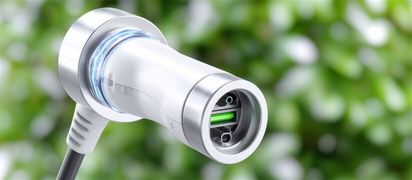 Close-up of an EV charging port against a green natural background, highlighting clean energy, eco-friendly mobility and modern sustainable technology. - Powered by Adobe