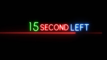 15 Second countdown timer illustration. Neon countdown number on black background. Neon counting timer number.