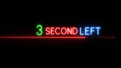 3 Second countdown timer illustration. Neon countdown number on black background. Neon counting timer number.