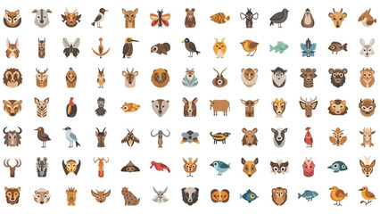 Collection of stylized animal icons on a white background